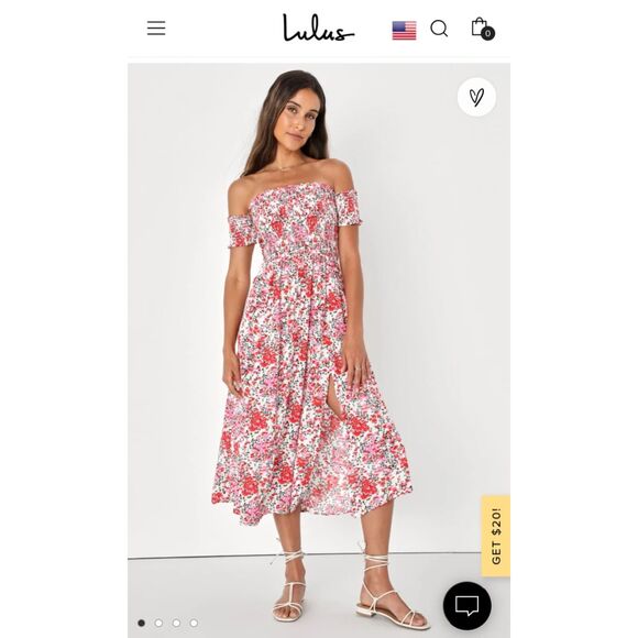 Lulus View From The Meadow Cream Floral Print Off The Shoulder Dress Size L - Picture 1 of 8